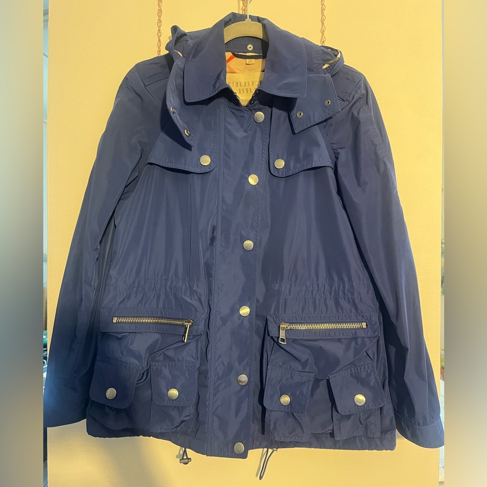 Burberry Blue Rain Coat with removable hood